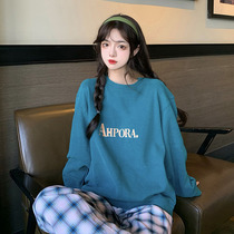 Fried Street Lake Blue Necropolis Woman Loose Korean version plus velvet thickened autumn and winter models Long sleeves Long sleeves in new wave 2021