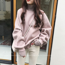 Stock Splicing High Collar Fake Two Weaters Women 2020 Autumn Winter New Korean Version Loose Plus Suede Thickened Long Sleeves