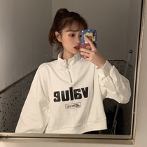 High waist short sweater womens 2021 spring and Autumn net red loose super fire Korean version of wild student pullover