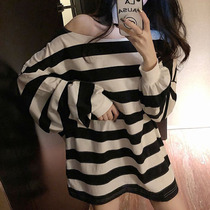 Port winds Ins superfire students 100 lap striped necropolis women 2020 new fall long sleeves lined with shoulder blouses