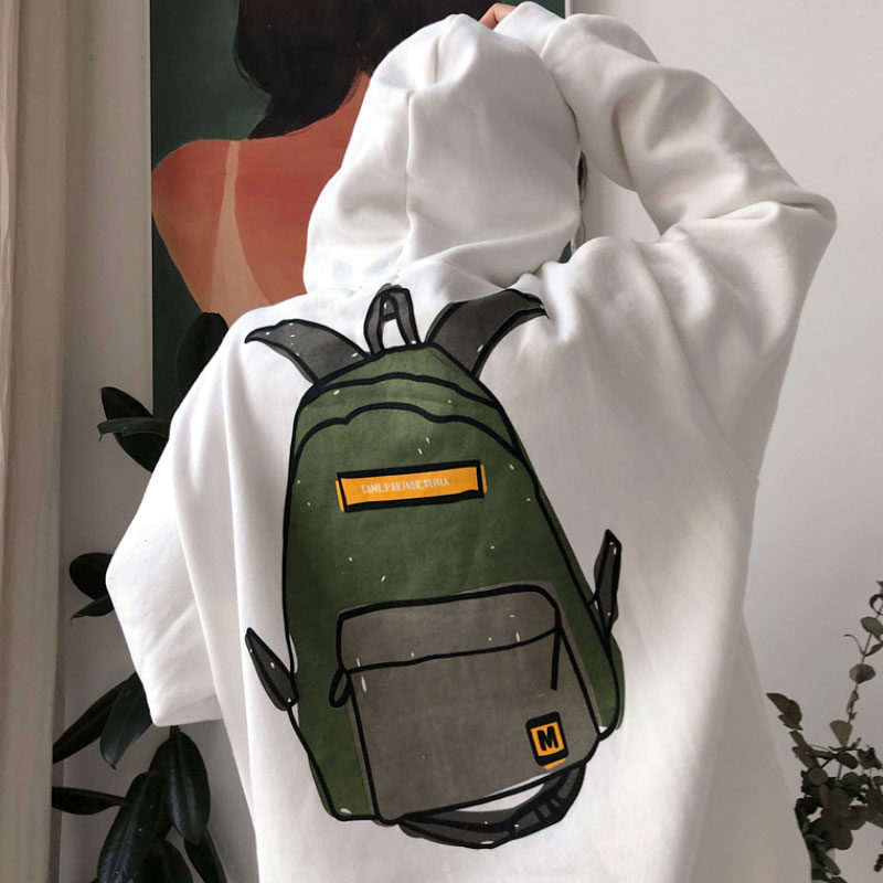 Day Ensemble Clothing Women Original Juku Style Loose Korean version of the headliner Lianhood Long version plus velvet printed cards in autumn and winter new