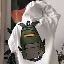 Japans Weiwei clothing female original Cebu Wind loose Han version sleeves Head Lianhood Long-style and velvety printed cards in autumn and winter new