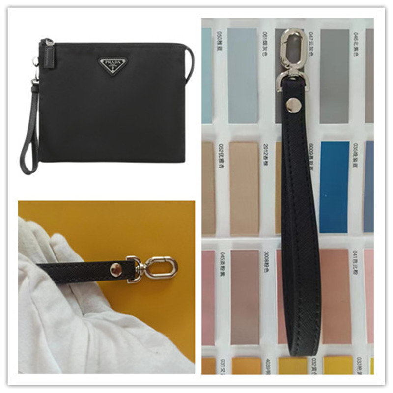 Suitable for Prada Men's Nylon Clutch Bag with Cross-Grained Genuine Leather Strap, Cowhide Hand Strap, and Wrist Strap