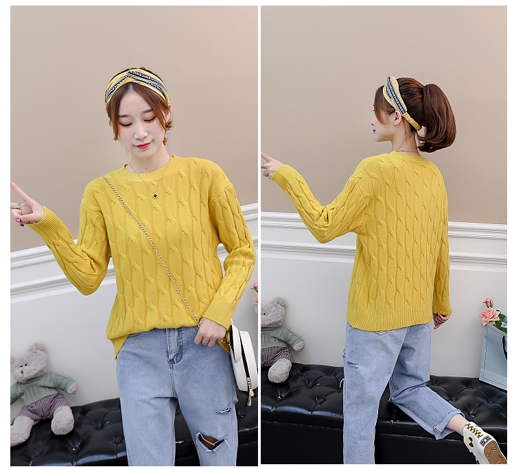 Mùa thu và mùa đông mới xoắn áo len cổ điển dài tay lười biếng quanh cổ áo thun lưới màu đỏ rắn màu áo len nữ cơ sở áo len nữ tay lỡ