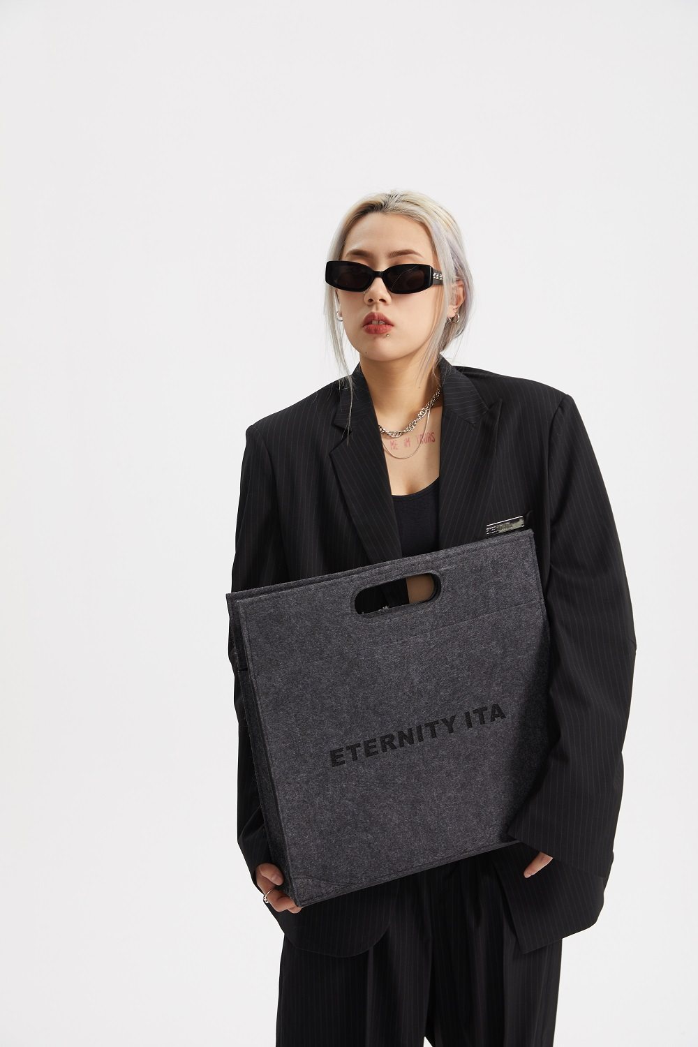 ETERNITY ITA 21SS BLACK GRAY VERSATILE PRACTICAL texture COMPUTER BAG handbag LAPTOP BAG