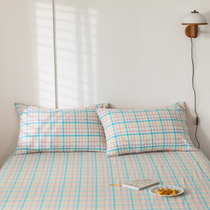 Cotton water wash cotton pillow case single double plaid simple solid color cotton cotton pillow case 48*74 pair