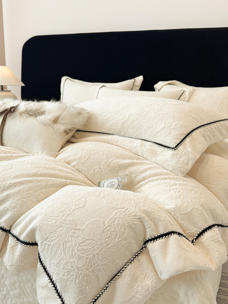 Maternal and Child Class A Milk Fiber Heattech Four-Piece Anti-Static Thermal Coral Fleece Quilt Cover Thickened Bedspread Bedding 4