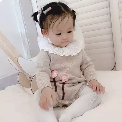 Newborn baby autumn and winter knitted one-piece clothes triangle clothes climbing clothes pure cotton cute super cute long sleeve shirt