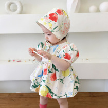 INS Summer Clothing Baby Bubble Cuff Khae Woman Baby Triangle Bag Fart Summer Thin pure cotton short sleeve one-piece suit