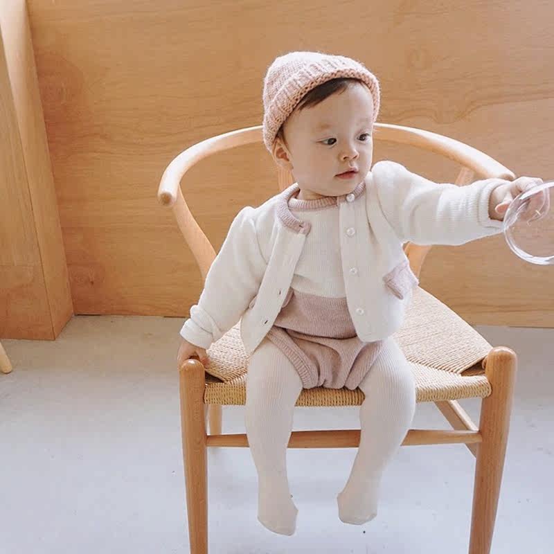 Ins spring and autumn baby girl jumpsuit baby cotton climbing sweater coat suit knitted cardigan sweater