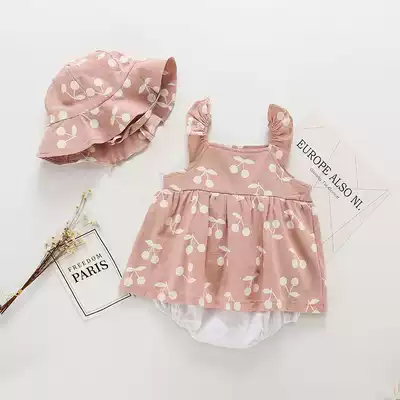 Summer dress baby jumpsuit newborn clothes female baby triangle Princess ha dress Cherry vest bag two-piece set