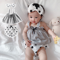 INS summer baby cotton princess suit 2 summer thin section 3 female baby straps foreign style baby clothes 0-1 years old