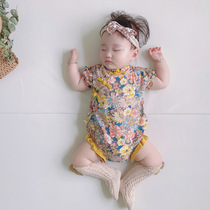 2020 Summer girls Broken Flowers Cheongsam Triangle Khaclothes Summer Dress Baby Bag Fart Clothes Infant Pure Cotton Short Sleeve Climbing Suit