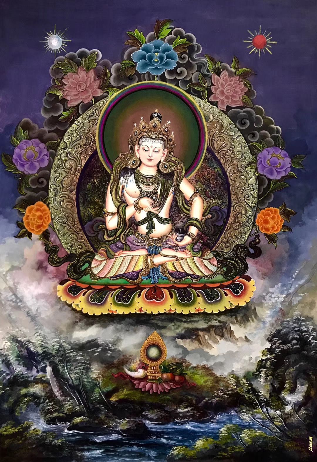 Vajrasattva's 100-word Mantra for the Mind is recited a hundred million times in the Muqing temple on behalf of the sutra