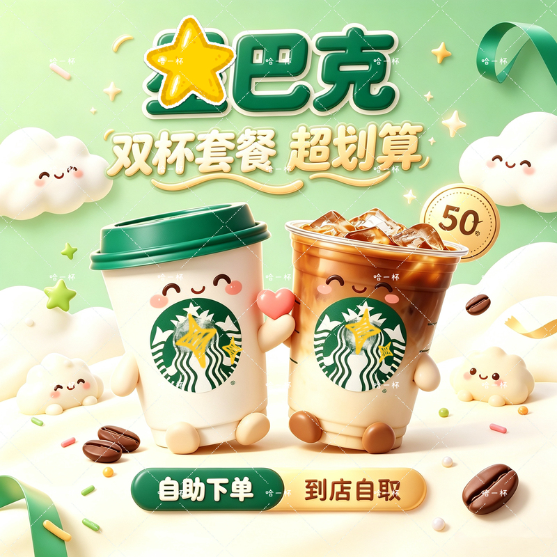 Starbucks Super Value Double Cup Combo Self-Service Order for Americano, Latte, Iced Tea, and Frappuccino for In-Store Use