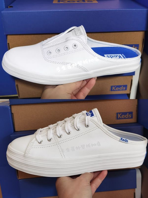 Keds Mules Genuine Leather White Shoes Slip-On Half Slippers Casual Flat Thick-Soled Shoes Keds Mules Genuine Leather White Shoes Slip-On Half Slippers Casual Flat Thick-Soled Shoes