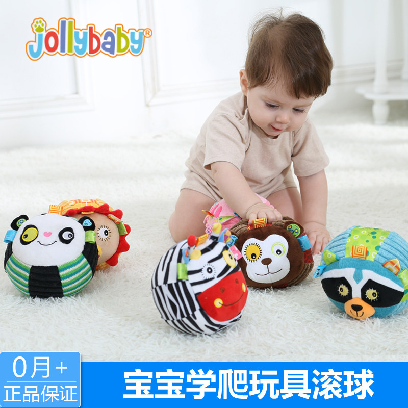 jollybaby newborn baby plush toy bub ball 3-6-12 months 1 year old baby hand grip the ball to calm the rattle