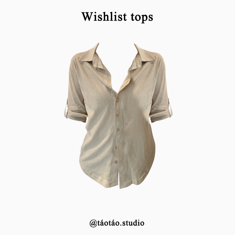 Escape Escape LAOSHU Korean-Style Elegant Lapel Five-Quarter Sleeve Shirt for Women, New Spring and Summer Versatile Solid Color Cardigan Top Escape Escape LAOSHU Korean-Style Elegant Lapel Five-Quarter Sleeve Shirt for Women, New Spring and Summer Versatile Solid Color Cardigan Top