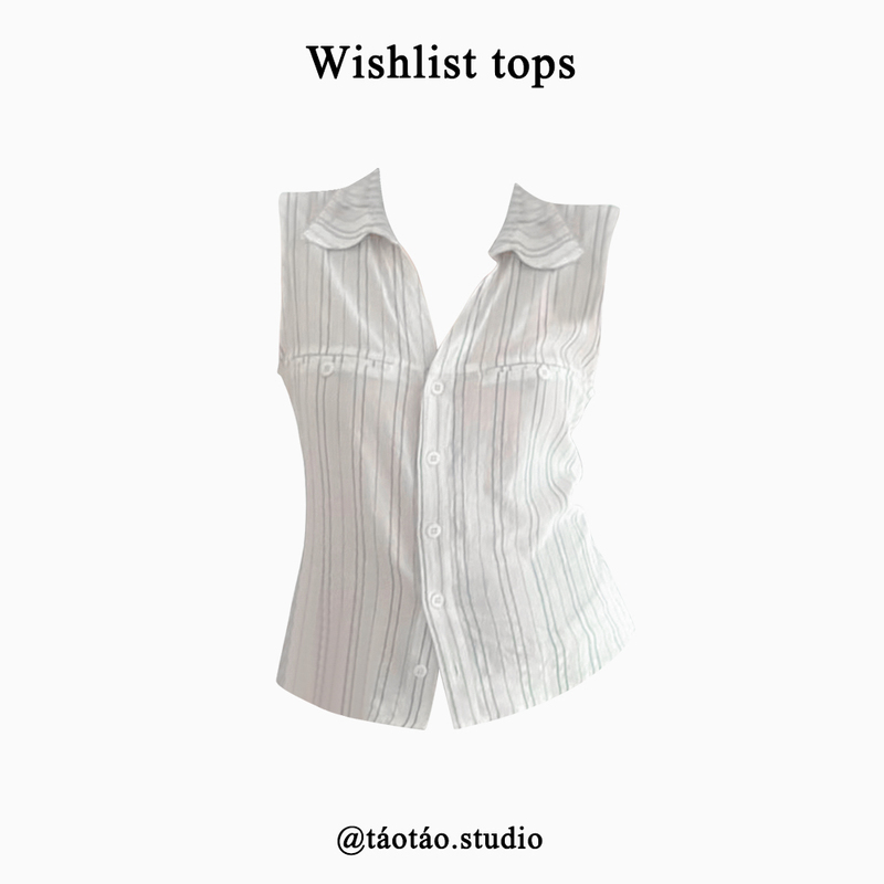 Taotao Custom French Linen Striped Sleeveless Shirt for Women, New Summer Style with Turn-Down Collar, Versatile Vest Top