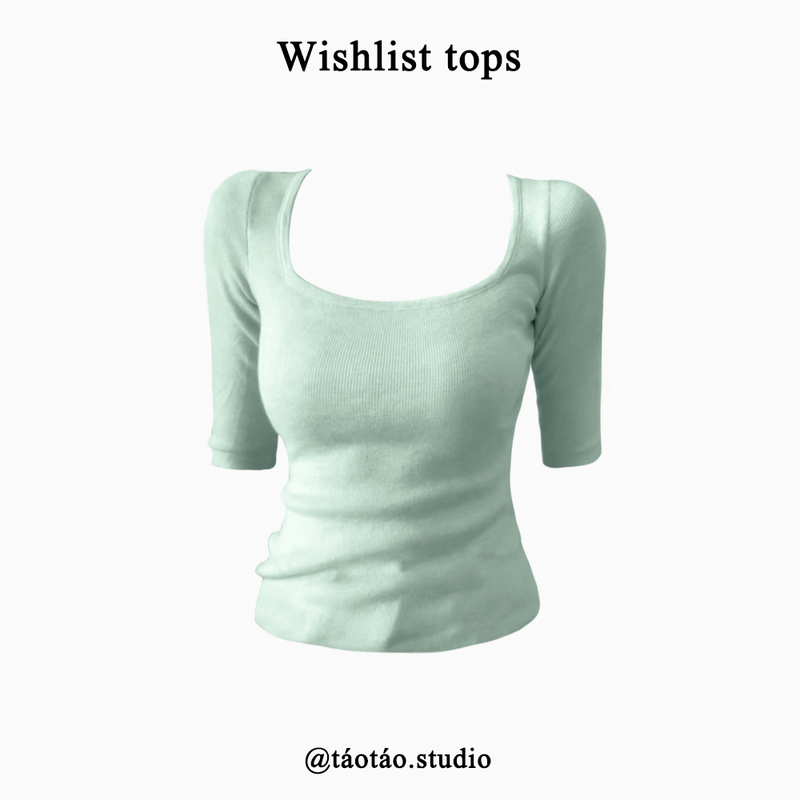 Escape Escape LAOSHU Korean-Style Simple Square-Neck Mid-Sleeve T-Shirt for Women, New Summer Model, Figure-Flattering, Hot Girl Solid Color Knitted Top