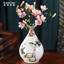 2021 New Chinese famous teacher Jingdezhen excellent ceramic hand-painted vase ornaments living room flower arrangement decorative corner several crafts