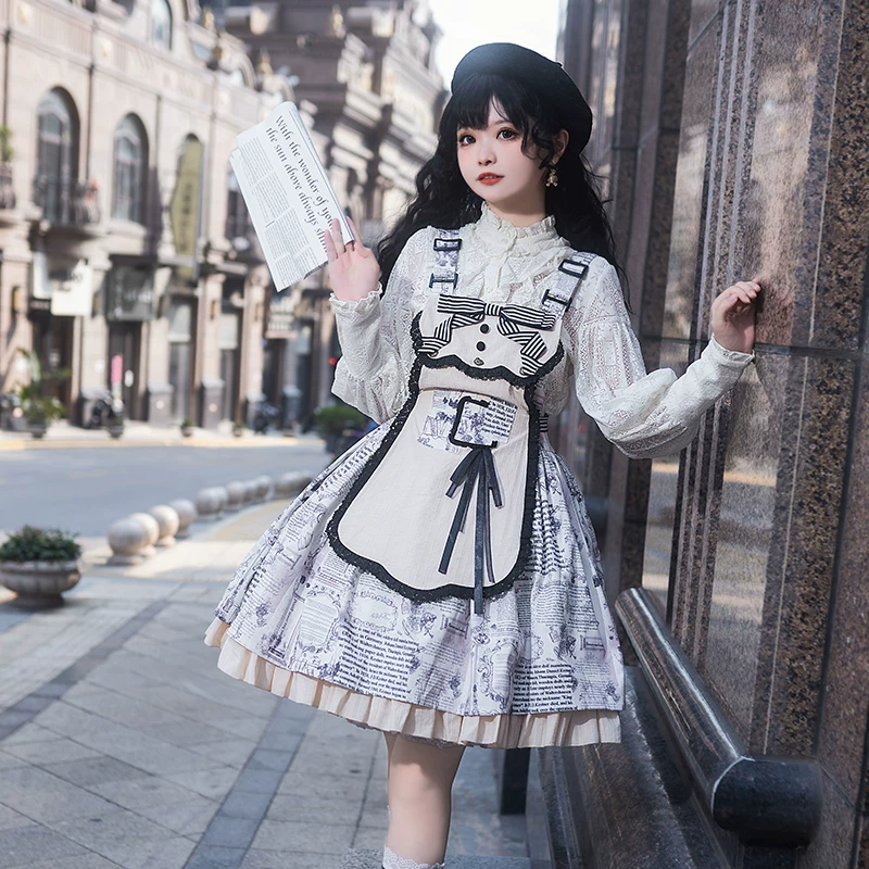 Ретро фартук съемная юбка подтяжки весеннее платье стиль Lolita oversize тренд сезона