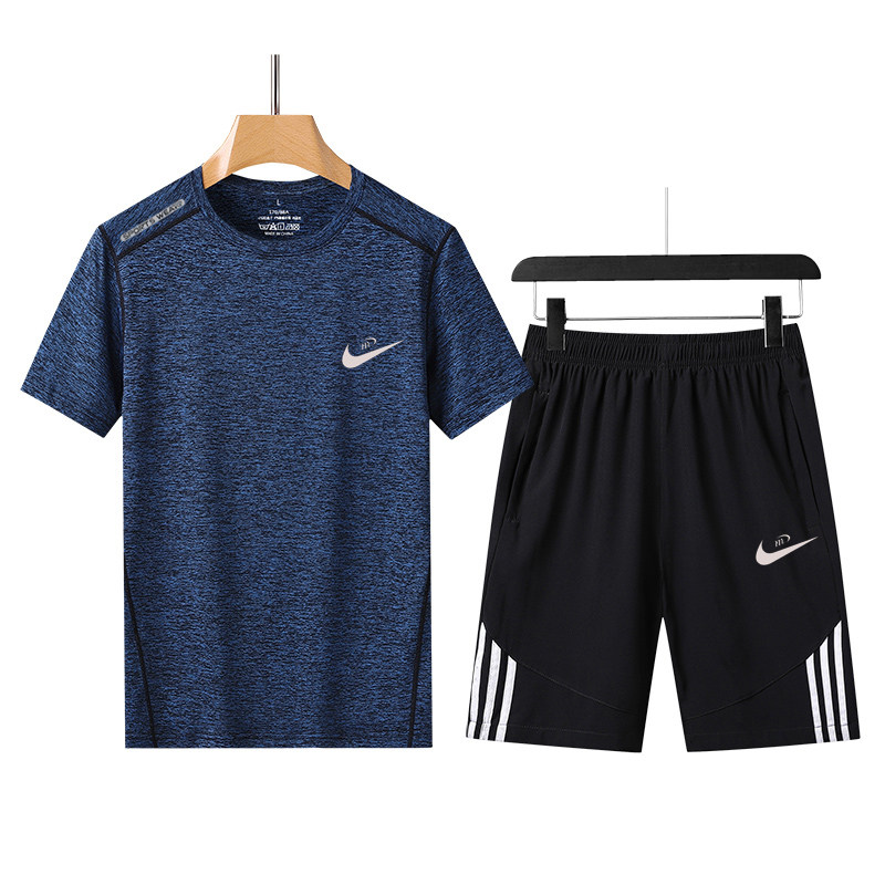 Summer new casual sportswear suit men short sleeves T-shirt loose speed dry clothes men's ice silk two sets