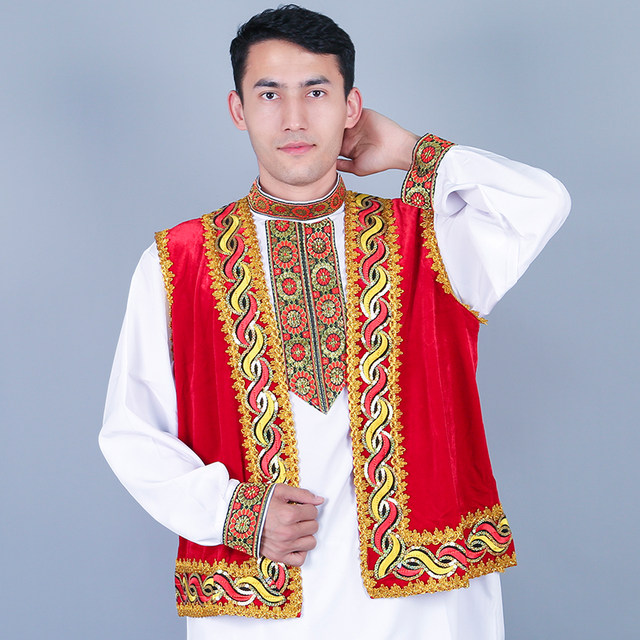 Xinjiang dance costume ຜູ້​ຊາຍ vest square ເຕັ້ນ​ລໍາ​ພຽງ​ແຕ່​ລໍ​ຖ້າ​ເບິ່ງ Uyghur ຂອງ​ຜູ້​ຊາຍ Uyghur ການ​ປະ​ຕິ​ບັດ​ຂັ້ນ​ຕອນ​ວ່າງ​ຂະ​ຫນາດ​ໃຫຍ່​ວ່າງ