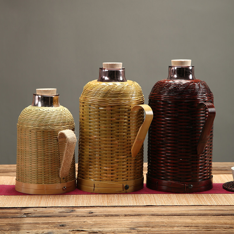 Handmade bamboo hot water bottle warm pot retro warm bottle Old-style warm water bottle shell cover teapot household bamboo