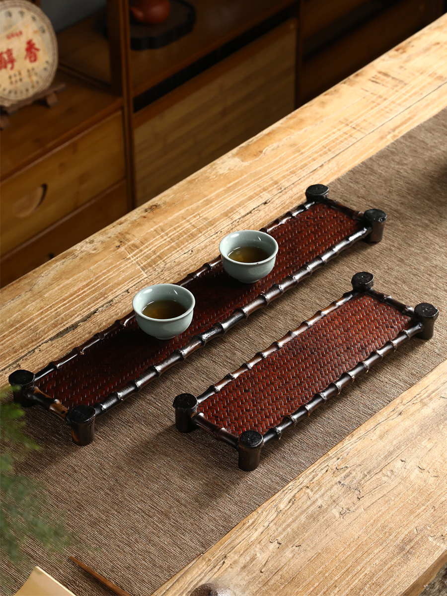 Bamboo-made bamboo tea tray Bamboo Tea Tray Purple Bamboo Tea Shed Home Cup of tea Tea Cup Rack Retro Tea Cup Cushion Day Type Dry Foam Table