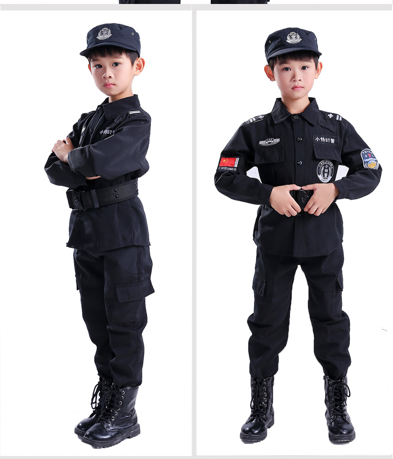 Trai Dòng Commando Set Đen Trẻ Em Đặc Biệt Quần Áo Cảnh Sát Thiết Bị Ngắn Tay Cảnh Sát Cảnh Sát Giao Thông Nhỏ Trang Phục