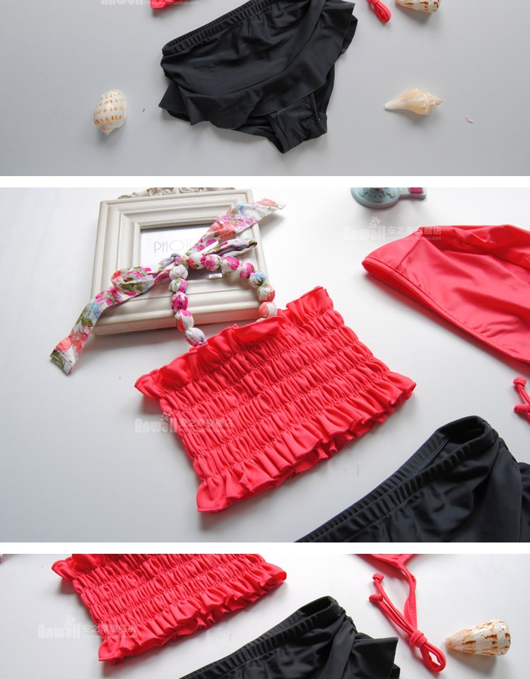Bộ bikini cho trẻ em Hàn Quốc Công chúa Little Loli Tương phản Chia đồ bơi Cô gái Đồ bơi với Khu nghỉ dưỡng Bơi Cap Beach đồ bơi con nít