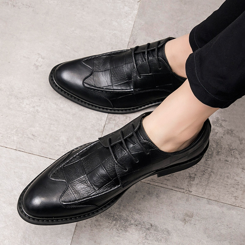 Tide brand men's shoes leather 2022 summer men's business formal wear casual inner heightened Brogue all-match British leather shoes