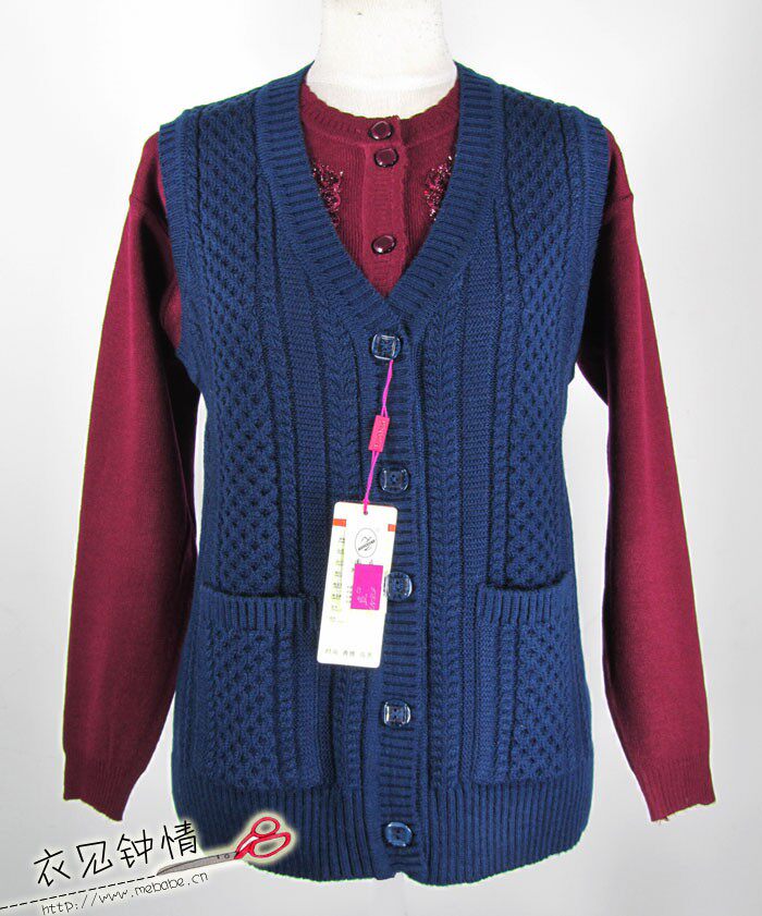 Loss to Ben Qingkang Mama Waistcoat Sweater Sweatshirt In old age women's clothing V collar knit wool vest autumn winter waistcoat