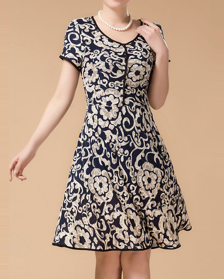 Broken Yard clear cabin Mom Ocean Dress Snowspun Short Sleeve Women Dress Color Summer Middle Aged medium Long version high-end dress New