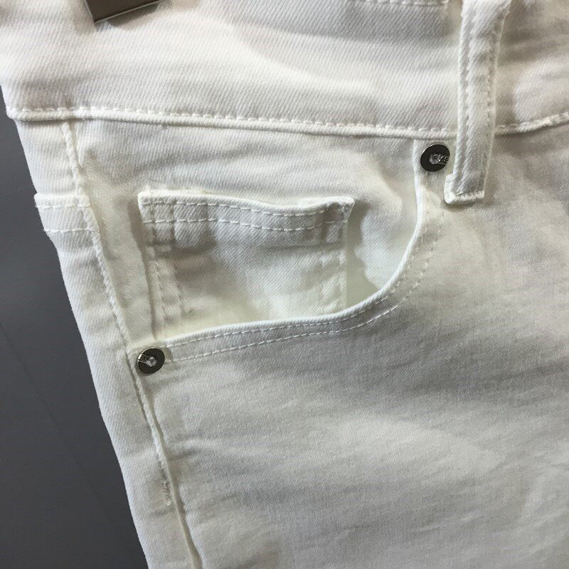 товар из китая 男士修身弹力白边牛仔裤2025春夏时尚全新高端容易匹配小脚九分裤