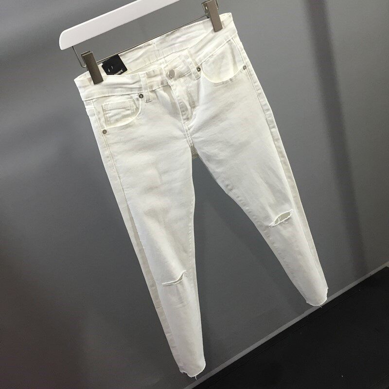 товар из китая 男士修身弹力白边牛仔裤2025春夏时尚全新高端容易匹配小脚九分裤
