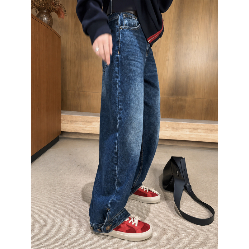 Yueyue Doesn'T Eat Fish [Buttoned Denim] Early Autumn Simple Style Pants with Buttoned Cuffs, Versatile and Slimming Jeans D5000