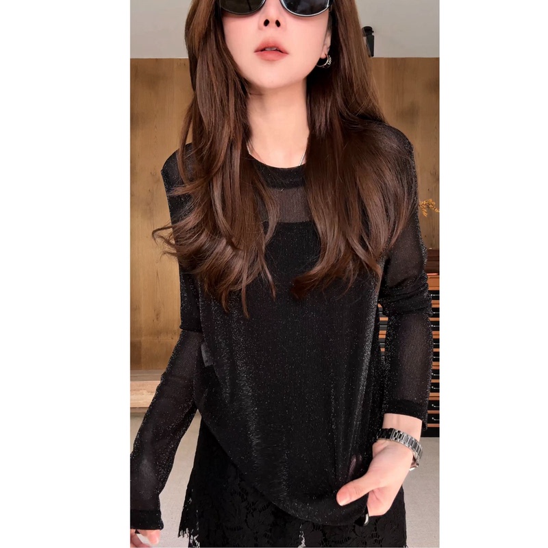 Yueyue Doesn'T Eat Fish【Nishinoya Kizuna】Autumn New Niche Versatile Shimmering Long-Sleeve Base T-Shirt D927 Yueyue Doesn'T Eat Fish【Nishinoya Kizuna】Autumn New Niche Versatile Shimmering Long-Sleeve Base T-Shirt D927