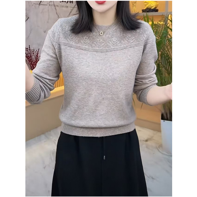 Round Neck Jacquard Soft Pullover Sweater for Women, New Autumn and Winter Solid Color Stylish Knitwear, Loose and Versatile Sweater