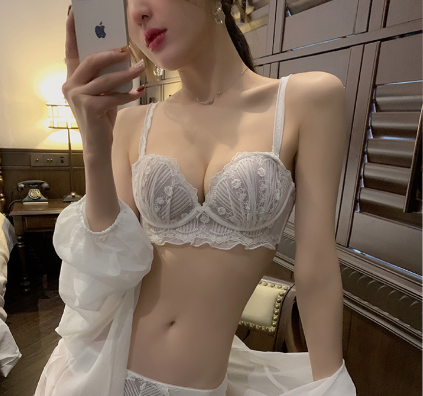 Vidifen girl lace underwear small breasts show big breasts gather adjustment type no steel ring sexy latex underwear set