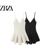 ZR European and American style foreign trade ZA women's clothing fashionable polka dot short jumpsuit style V-neck dress 2533045