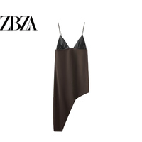 ZR European and American style foreign trade ZA women's clothing fashionable temperament sexy splicing asymmetric suspender top 9677223