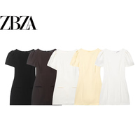 ZR European and American style foreign trade ZA women's clothing fashionable and versatile solid color pleated pocket short dress 3067322