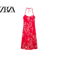 ZR European and American style foreign trade ZA women's clothing holiday style printed poplin midi dress 3897124 094