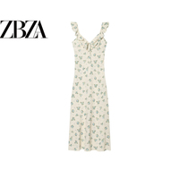 ZR European and American style foreign trade ZA women's clothing fashionable and versatile French resort style floral ruffled sleeveless dress