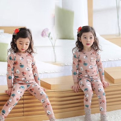 Cô gái ren bộ đồ lót cotton mùa xuân và mùa thu mùa thu childrens quần áo len đồ ngủ bé quần áo nhà ấm áp.