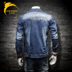 Hồng Kông phong cách nam giới áo khoác denim thêu thư áo khoác Slim retro mùa thu và mùa đông thanh niên ve áo sơ mi dài tay nam áo khoác nam Áo khoác