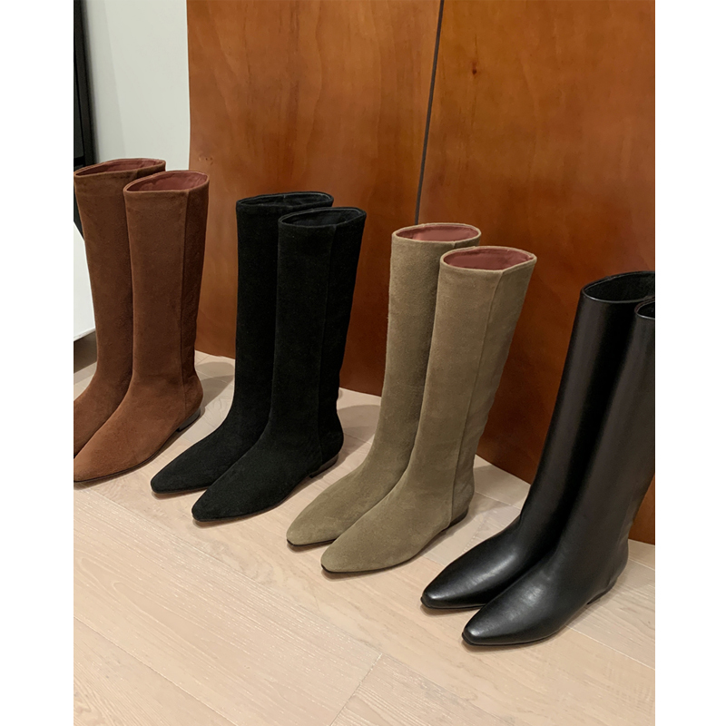 Genuine Leather French Retro Suede Straight Boots, Over-The-Knee Boots, High Boots, Riding Boots, Women's Flat Long Boots, Women's Autumn Boots