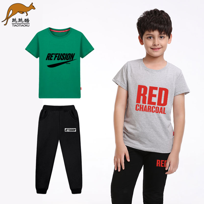 Boys mùa xuân dress Medium Và Big Kids Thể thao Set 2019 mới mùa hè ăn mặc trẻ em ngắn tay áo thun Yang-Sipong quần Set